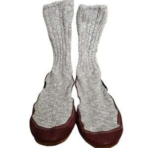 Acorn Mens 7.5-8.5 Womens 9-10 Brown Leather Rag Wool Sock Tall Slipper Shoes